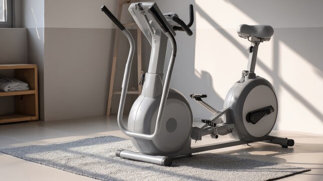 Compact elliptical machine setup in a minimal fitness room