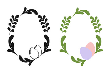 Silhouette and Colorful Twiggs and Easter Eggs Frame Borders Easter Greeting Copy space Template Set