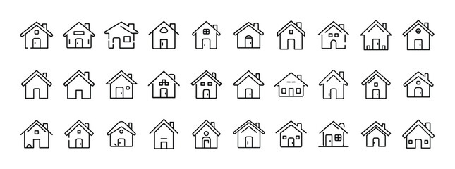 Home and House Icon Set — Real Estate, Residential, Building, Shelter, and Property Symbols in Outline Style