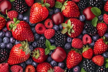 Fototapeta premium Mix of colorful berries creates a vibrant and healthy pattern, perfect for food and lifestyle projects