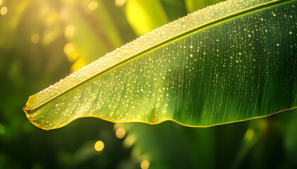 banana leaf nature fresh drop water generated by ai