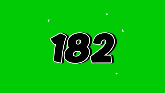 Number 182 Reveal Animation with Smoke Effect on Green Screen Black Cartoon Style Motion Graphic Element