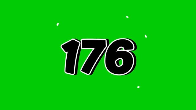 Number 176 Reveal Animation with Smoke Effect on Green Screen Black Cartoon Style Motion Graphic Element