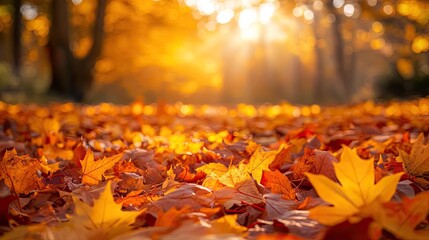 Autumn Leaves Background with Wide-Angle View