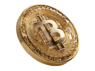 Golden Bitcoin in Focus: A gleaming, golden Bitcoin, a symbol of digital currency, stands as a metaphor for financial innovation. with its detailed design.