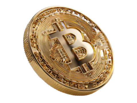 Golden Bitcoin in Focus: A gleaming, golden Bitcoin, a symbol of digital currency, stands as a metaphor for financial innovation. with its detailed design.
