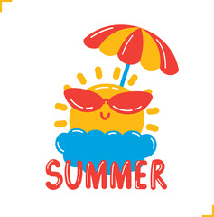 cute and fun sun wear sunglasses on cloud with parasol graphic element vector