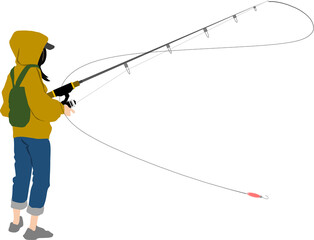 釣りをする女性のイラスト