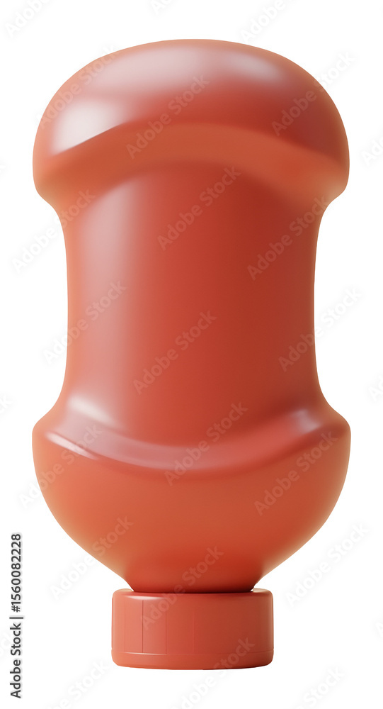Poster red sauce bottle render with smooth surface and rounded shape, isolated transparency background