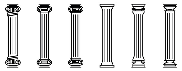 Collection of classic architecture columns illustration, Decorative roman pillar vectors. Vector illustration