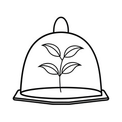 Half lifted cloche over sprouting plant in garden bed Vector illustration