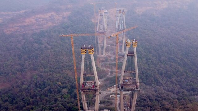 Mumbai Pune Expressway construction site in the mountains of Lonavala, drone shot