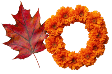 Autumn s Embrace Maple Leaf and Marigold Wreath Still Life Fall Colors Seasonal Beauty Floral