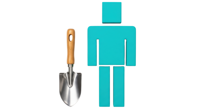 Isolated Symbol of Man with Garden Shovel