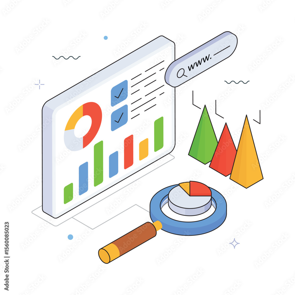 Poster progress report vector isometric illustration. eps 10 file