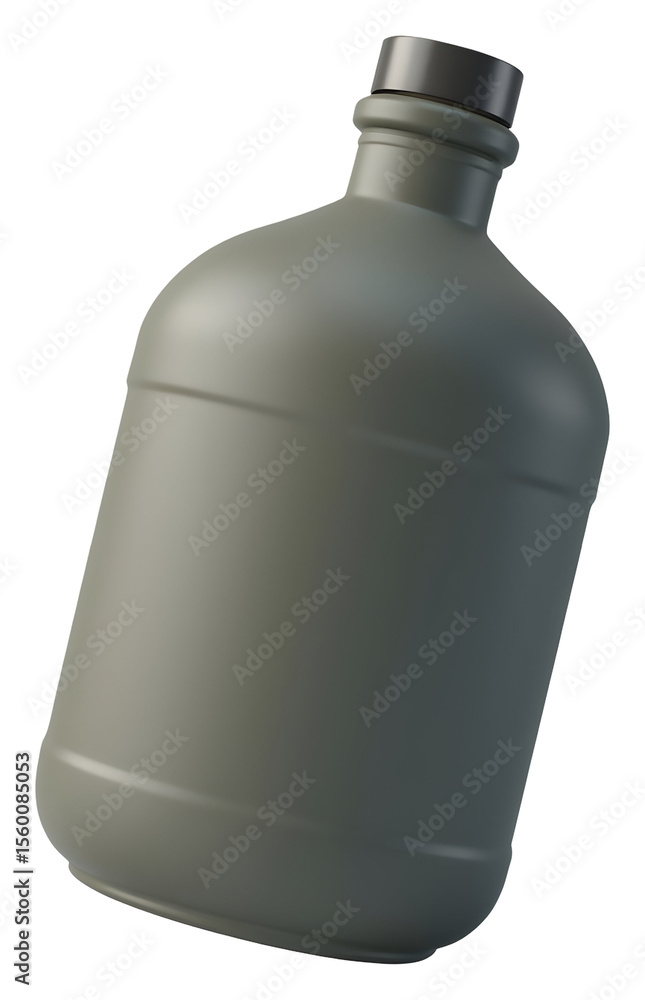 Poster dark grey bottle with black cap isolated transparency background, simple design and smooth