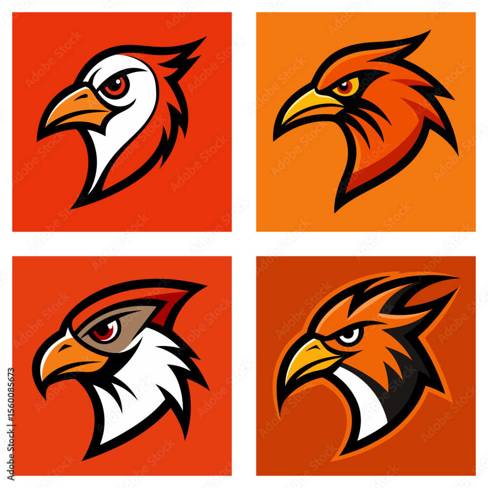 Aufkleber four square images displaying different eagle head designs with orange backgrounds and sharp feature