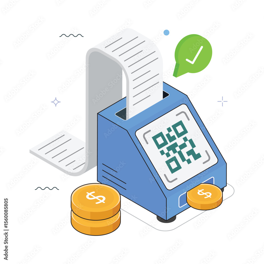 Poster receipt with qr code vector isometric illustration. eps 10 file