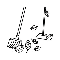 Garden rake spade and kneeling pad placed together Vector illustration
