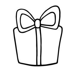 Vector image of gift box in line art style. Design element for Christmas, birthday, holidays. Основные RGB