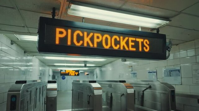 Notice of pickpockets on the subway.