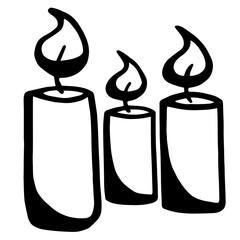Vector image of burning candle in doodle style. Christmas or romantic design element. RGB