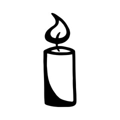 Vector image of burning candle in doodle style. Christmas or romantic design element. RGB