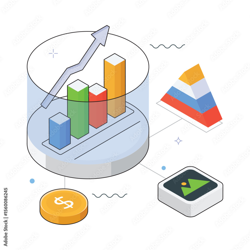 Poster data growth visualization vector isometric illustration. eps 10 file