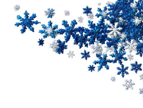 Frozen Geometry: Intricate blue and silver snowflakes elegantly cascade, evoking the ethereal beauty of winter's embrace. The sparkling details captivate the essence of a seasonal wonderland.