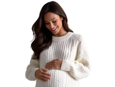 Serene Pregnancy: Capturing a moment of peaceful anticipation, a pregnant woman radiates with the glow of motherhood, tenderly cradling her growing belly.