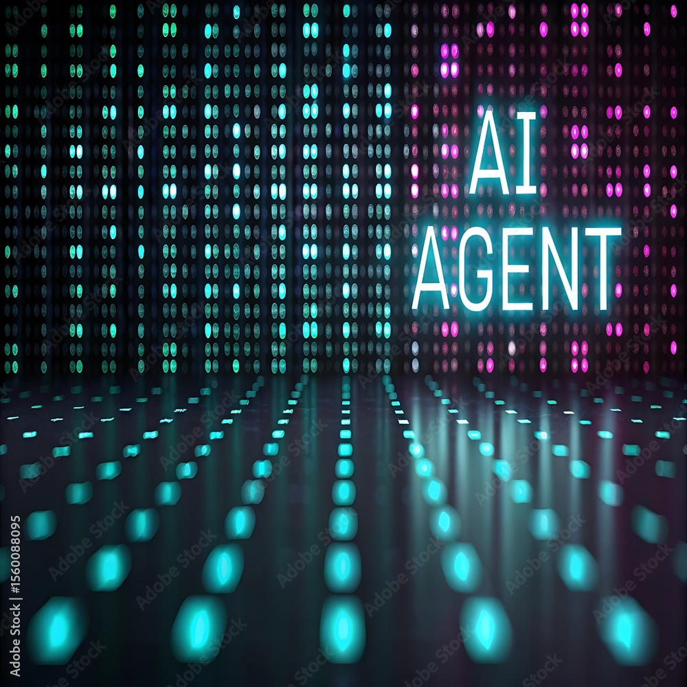 Poster glowing digital grid with artificial intelligence text agent technology
