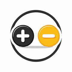 Fototapeta premium Illustration of a black plus sign and a yellow minus sign within a circular frame.