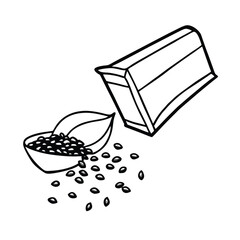 Seed envelope with contents scattered near planting row Vector illustration