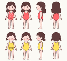 Pose Set of Two Girls in Summer Clothes – Front, Back, Side Views