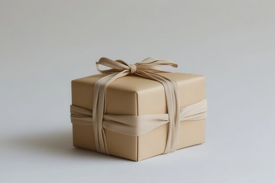 Brown kraft paper gift box wrapped with string and bow isolated on Transparent Background
