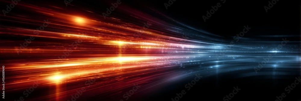 Poster abstract glowing lines on black background creating dynamic patterns with depth and motion effects