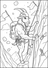 Anthropomorphic Animals, coloring page, This brave goat climbs mountains like a true adventurer!