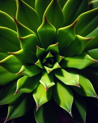 Close up of the center leaf of a green succulent plant, displaying radial symmetry that evokes a sense of order and balance