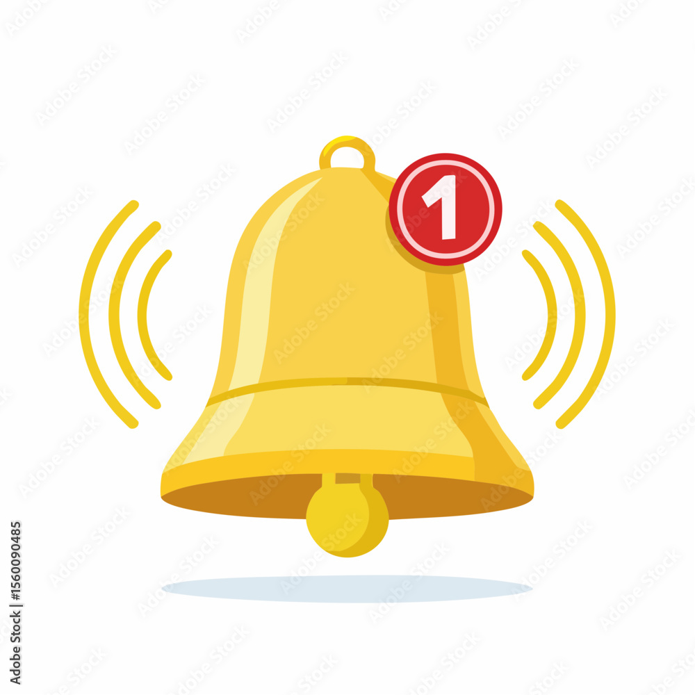 Poster golden bell with a red notification circle displaying the number one, indicating an alert.
