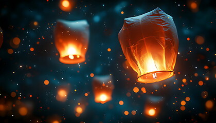 glowing lanterns illuminate night sky celebration generated by ai