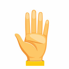 Obraz premium A cartoon illustration of a light-skinned hand displaying five fingers, palm facing forward, against a white background.