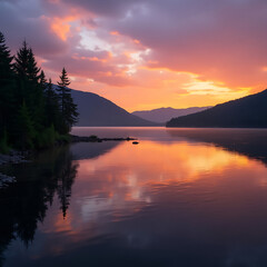 Fototapeta premium sunset over the lake