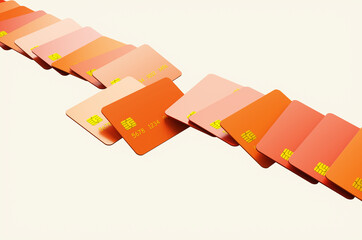Many colored credit cards on white background. 3d rendering illustration
