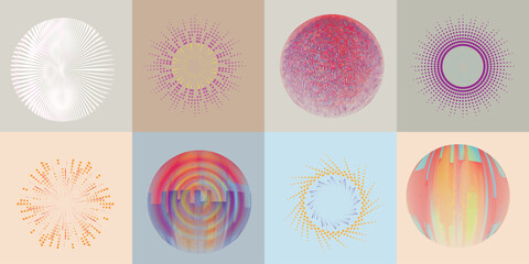 Lines and dots in Circle Form .Rotate rounded shape Vector Illustration .Rotating dots form a circle .Rotating design element . Various lines forming round shape . Abstract Geometric line art .
