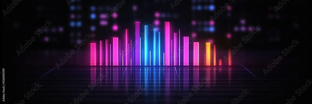 Poster abstract dark background with neon sound wave, futuristic technology display and nightscape vibes