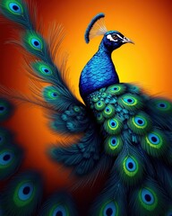 artwork showcases a peacock in vivid detail, highlighting the intricate textures and iridescence of its feather