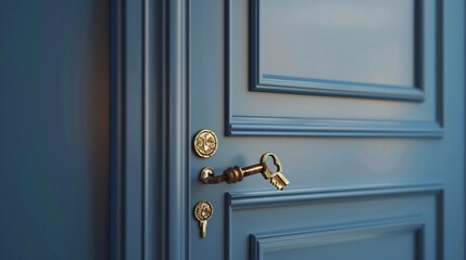 Obraz premium Closeup view of open door with key in room