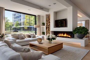 Fototapeta premium Decorative pillows enhance modern sofa style high resolution photo