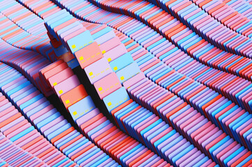 Close up of many colored credit cards. 3d rendering illustration