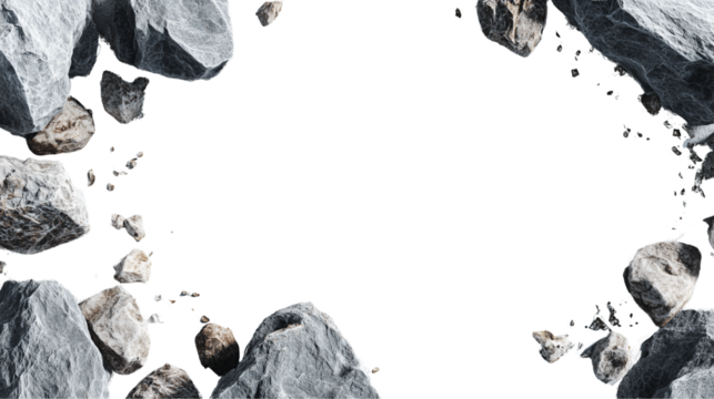 Rough Rocks and Debris Border on Transparent Background